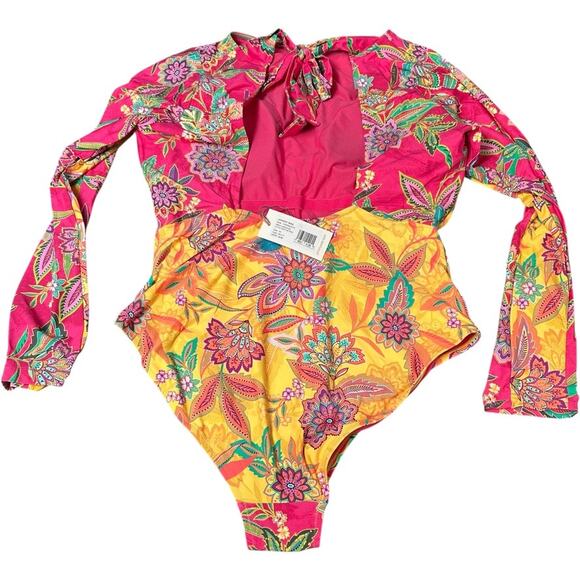 JOHNNY WAS Flamingo Mix Surf Cut-Out One Piece Swimsuit Plus Size 3X NWT $248 - Picture 9 of 10